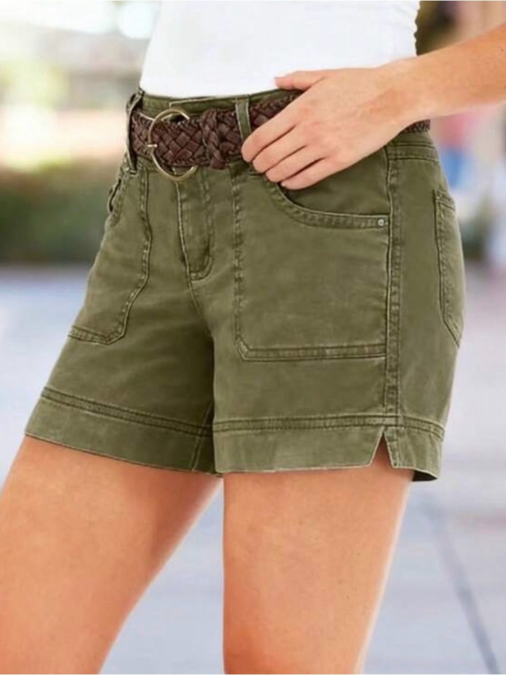 NEW Women's Olive Green Utility Shorts with Belt - Picture 4 of 6